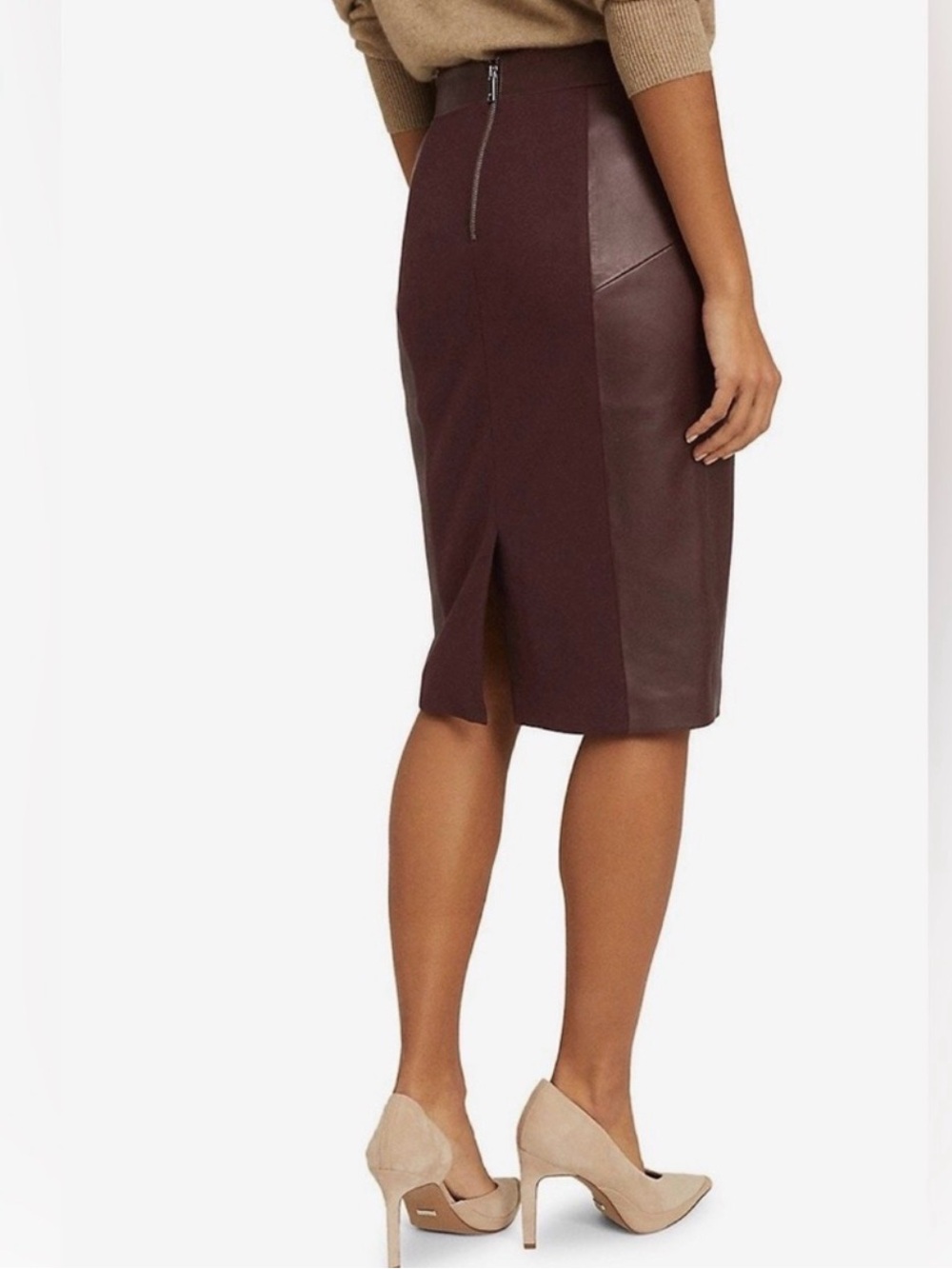 Reiss Reagan Brown Lamb Leather Pencil Skirt US 0 - Picture 3 of 11